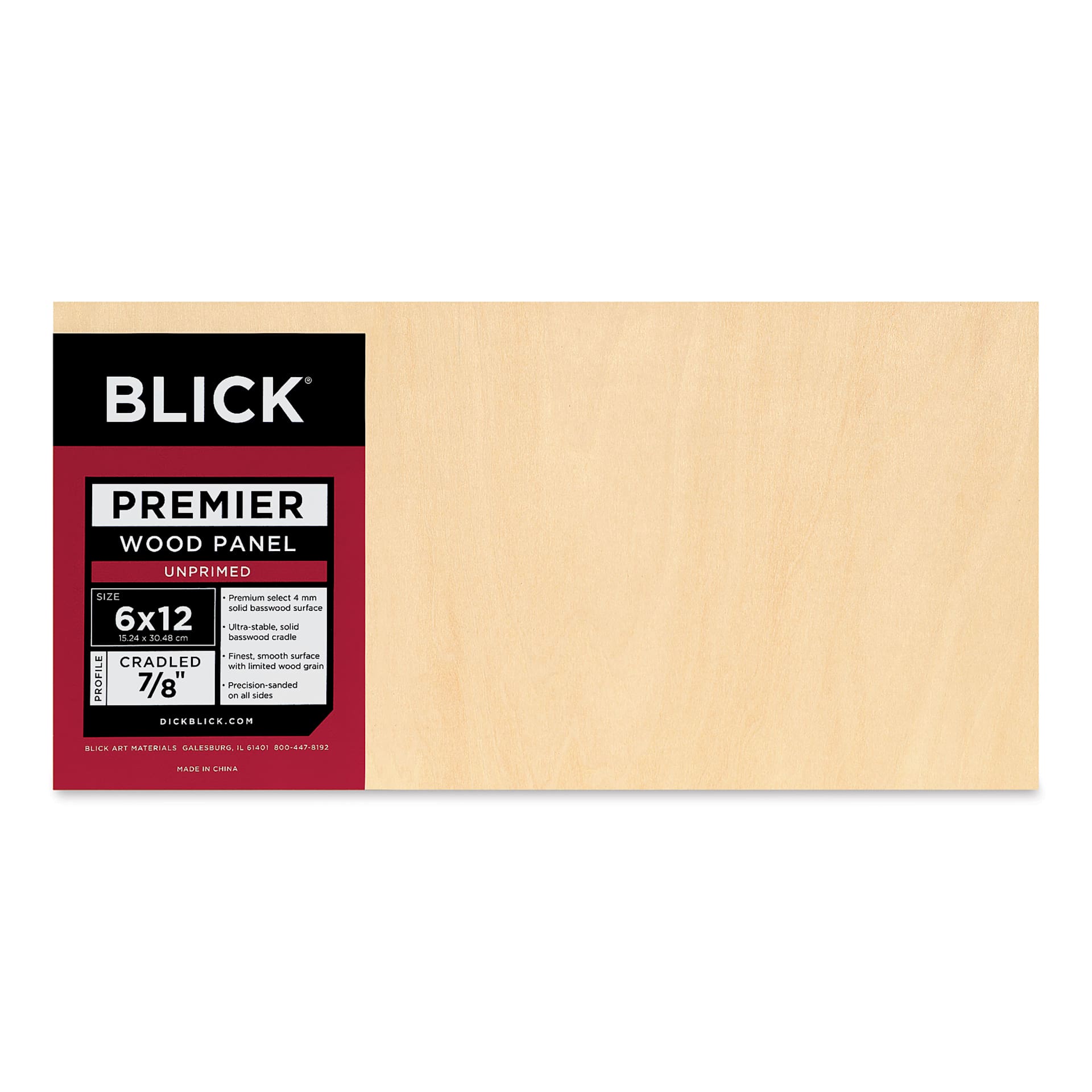 Blick Premier Wood Panel - 6" x 12", 7/8" Traditional Profile, Cradled
