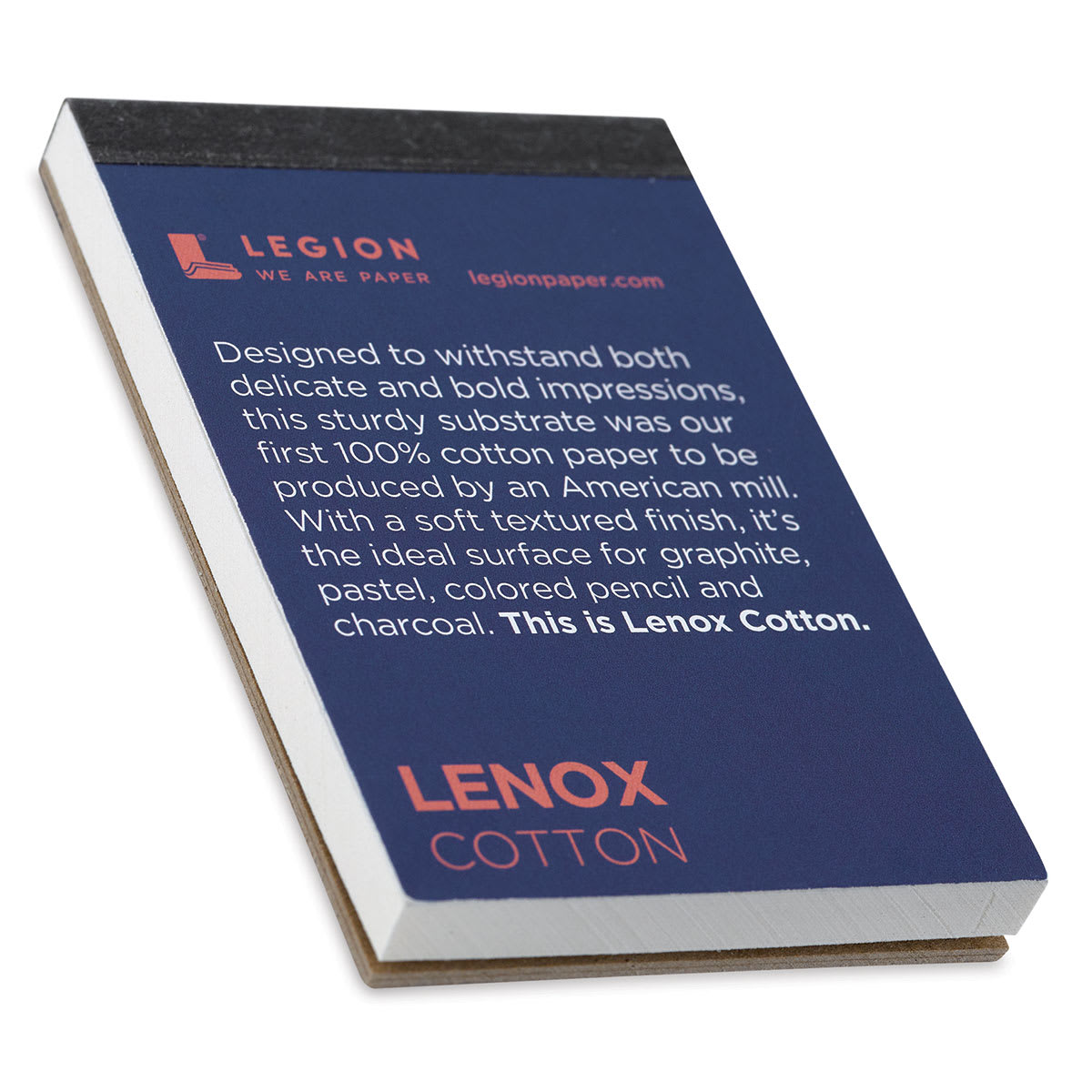 Legion Lenox Cotton Mini Drawing Pad - 2-1/2" x  3-3/4", 15 Sheets, angled view