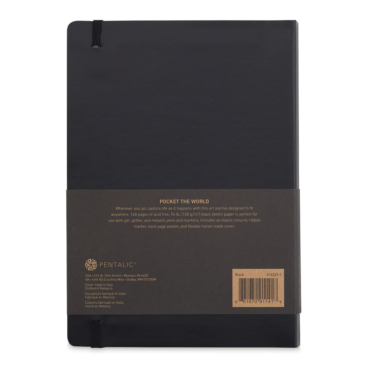 Pentalic Traveler Draw Pocket Journal - 8" x 6", Black Paper, Black Covre, 160 Pages