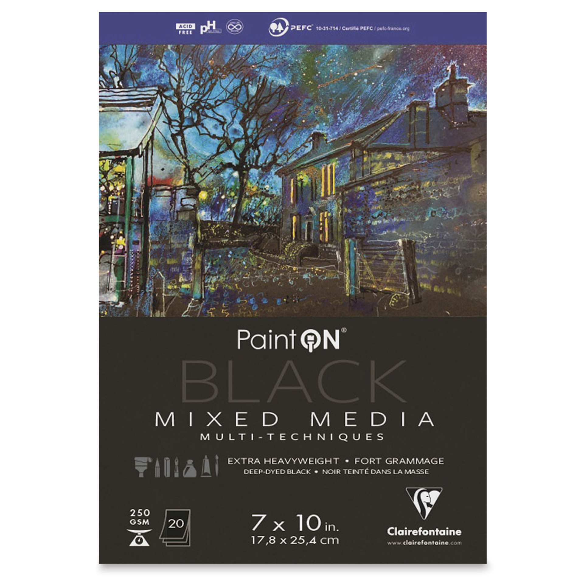 Clairefontaine PaintOn Mixed Media Pad - Black, 7" x 10", 20 Sheets