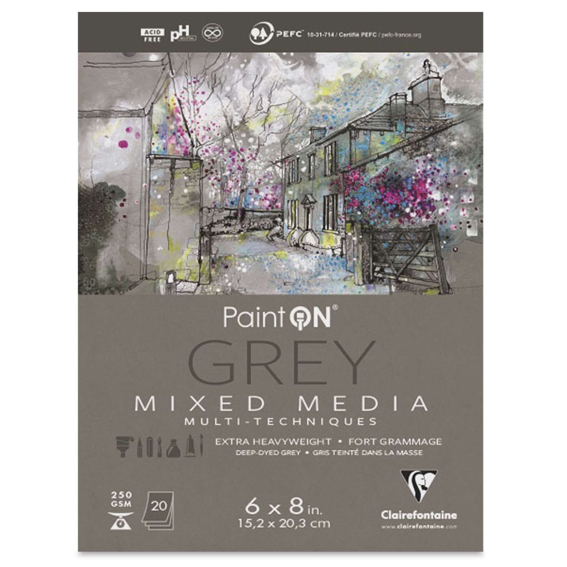 Clairefontaine PaintOn Mixed Media Pad - Grey, 6" x 8", 20 Sheets