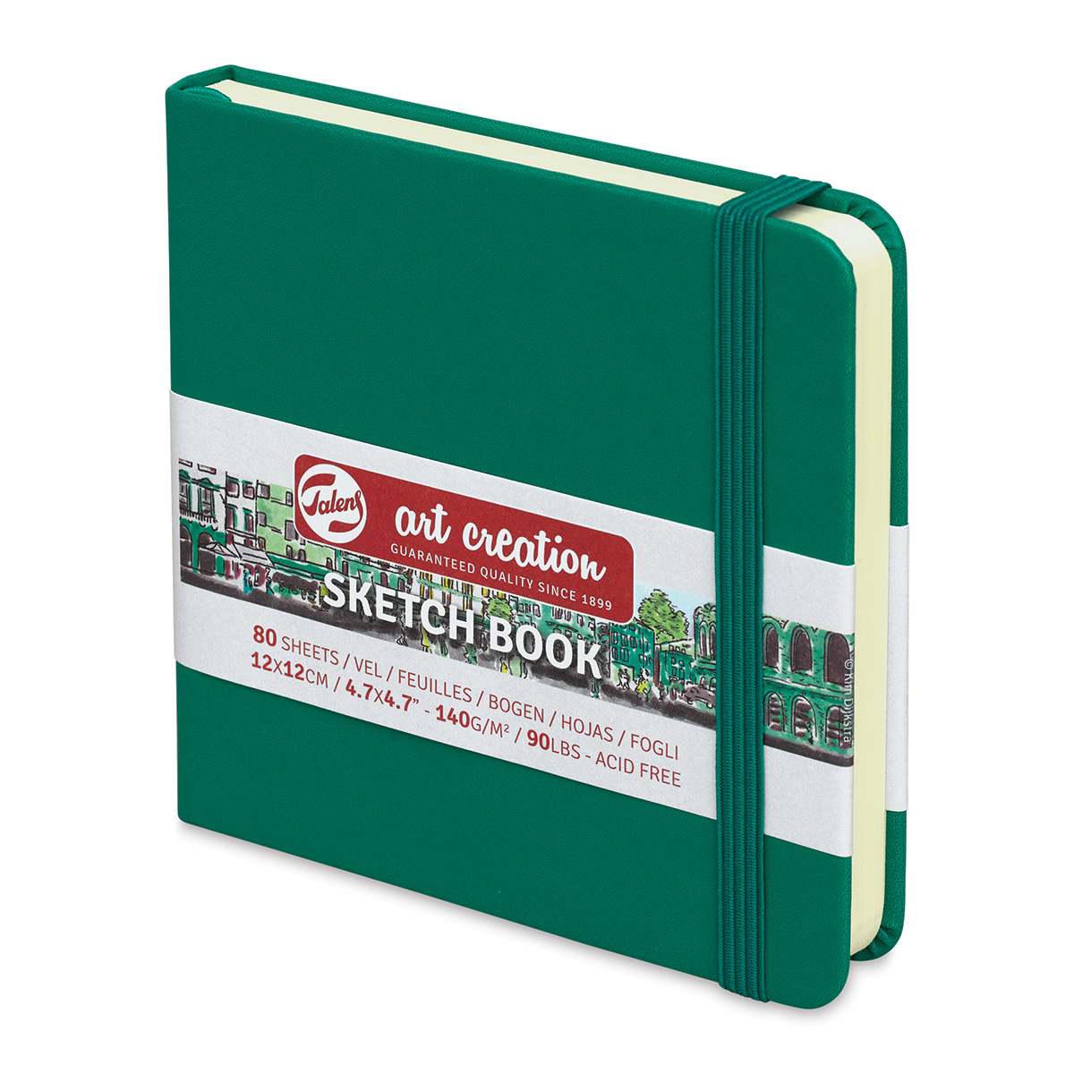 Talens Art Creations Sketchbook - Forest Green, 4.7" x 4.7" (side view)