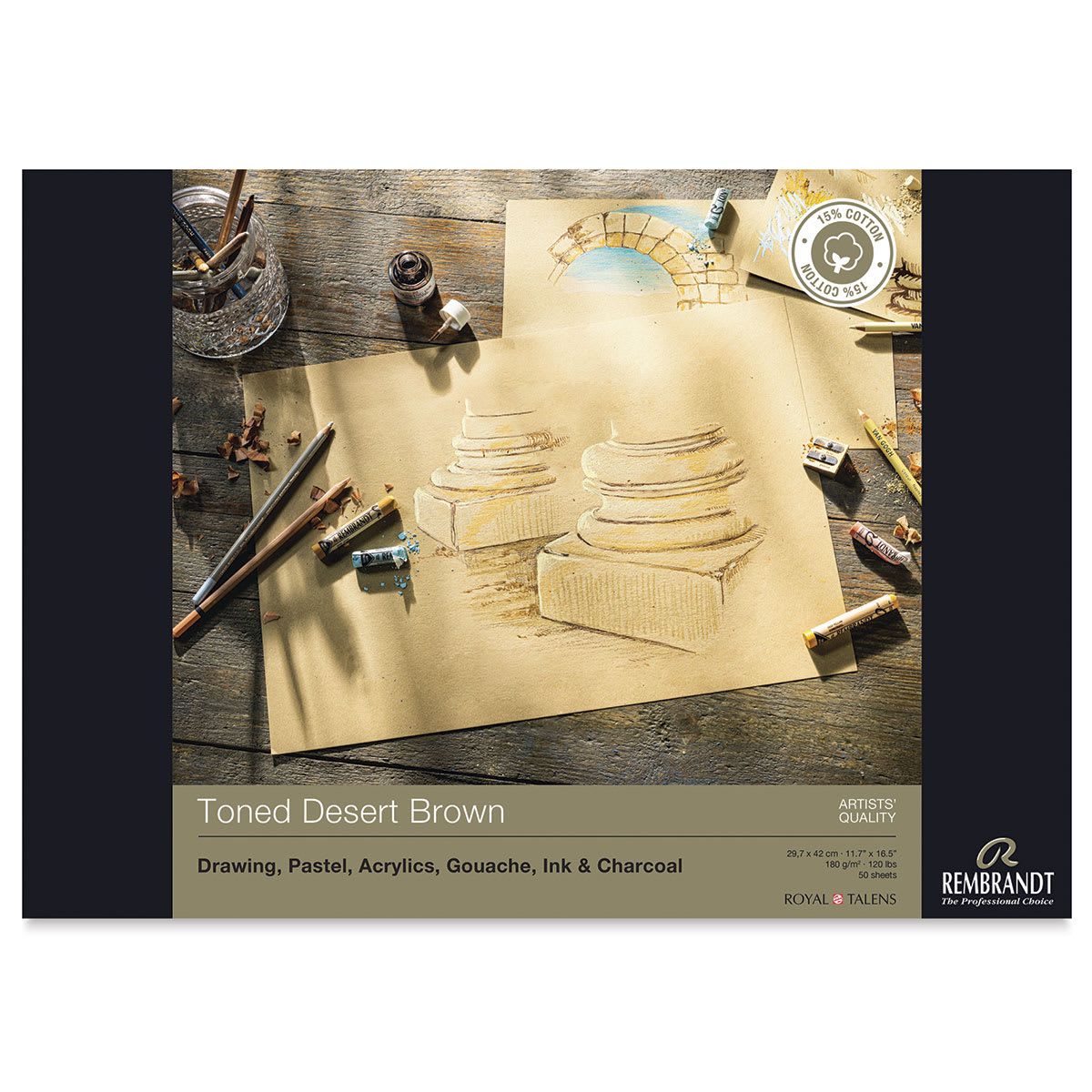 Rembrandt Toned Mixed Media Pads - Front cover of Desert Brown pad

