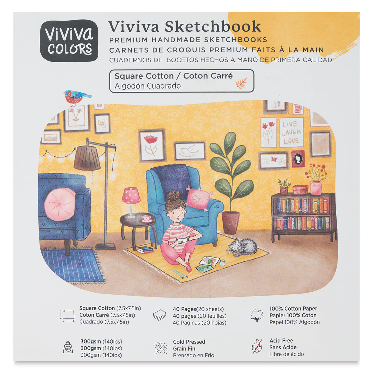 Viviva Hardbound Sketchbook - Natural White, 7-1/2" x 7-1/2", 140 lb (front of package)