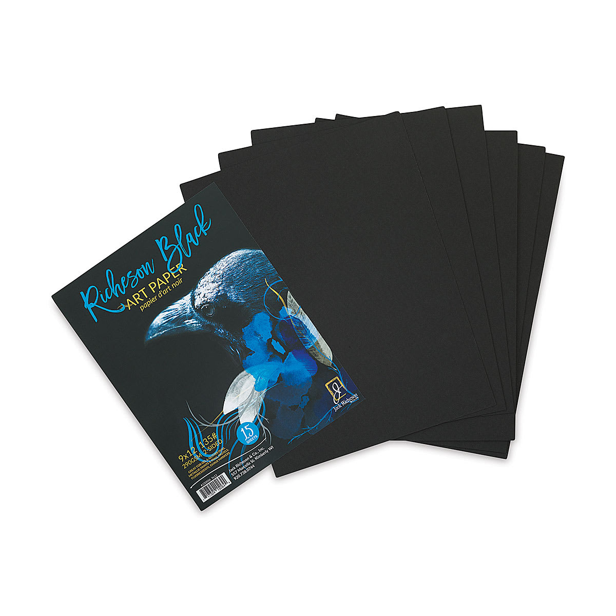 Richeson Black Art Paper Bulk Packs - Front of Pad of 15 sheets shown with several loose pages Richeson Black Art Paper Bulk Packs - Front of Pad of 15 sheets shown with several loose pages