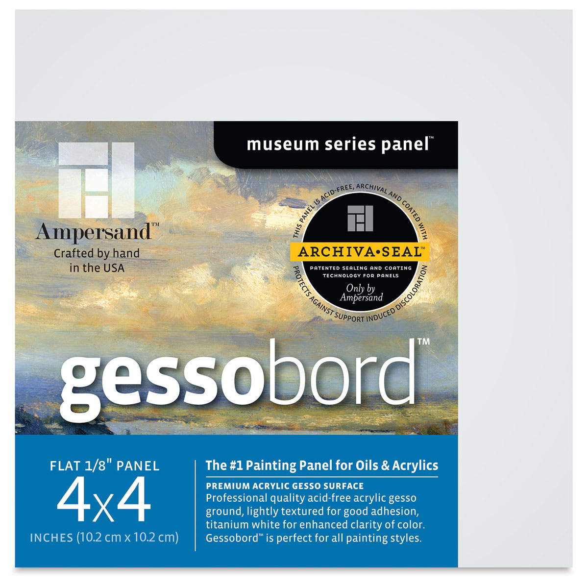 Ampersand Gessobord - 4" x 4", 1/8" Flat, Pkg of 4 (front of packaged boards)