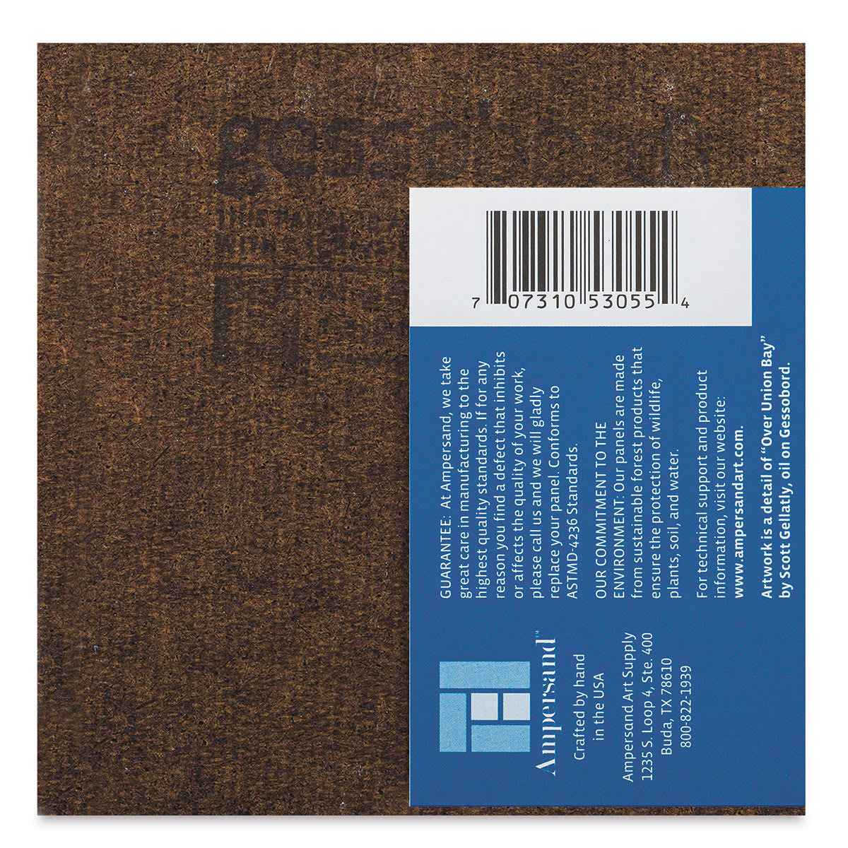 Ampersand Gessobord - 5" x 5", 1/8" Flat, Pkg of 4 (back of packaged board)