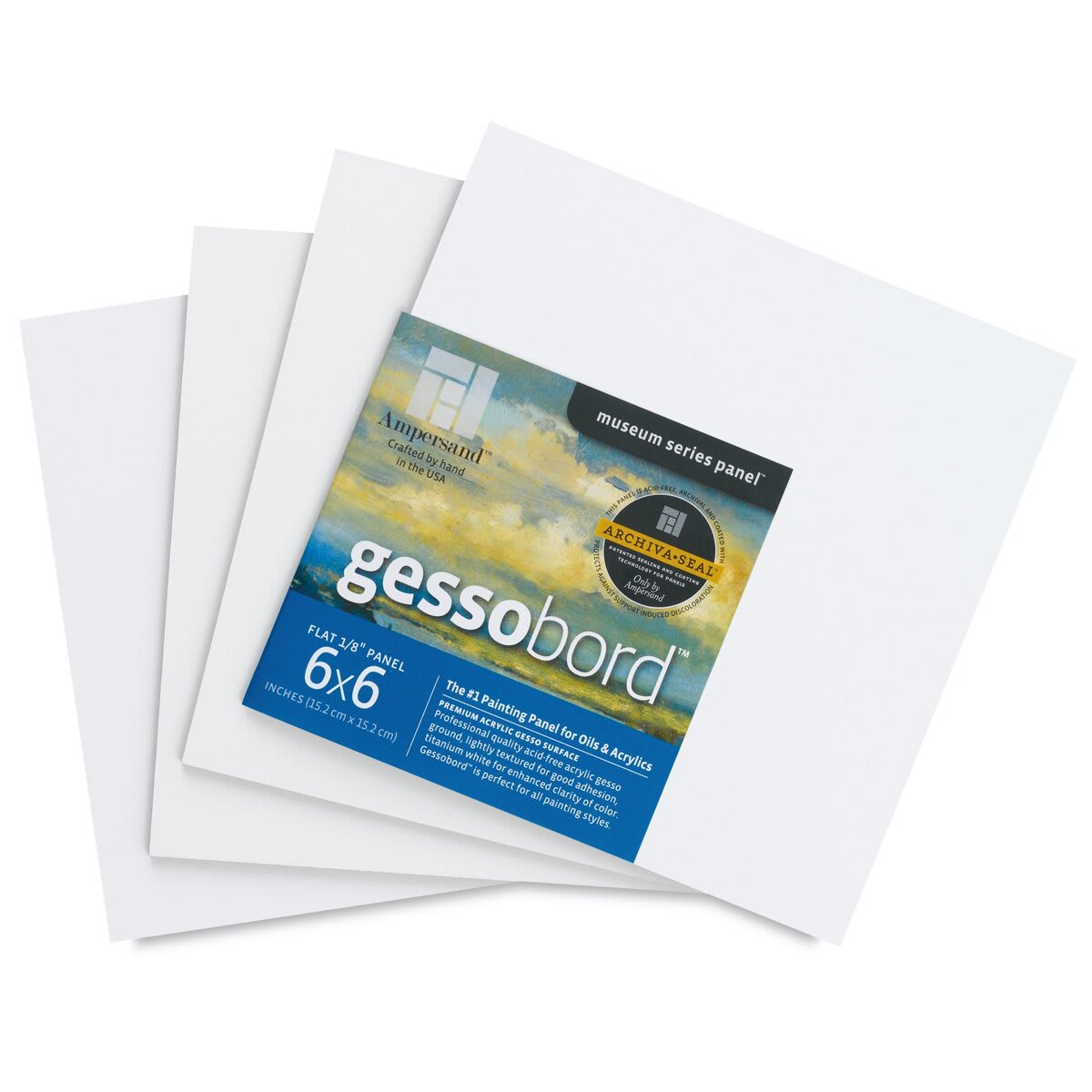 Ampersand Gessobord - 6" x 6", 1/8" Flat, Pkg of 4