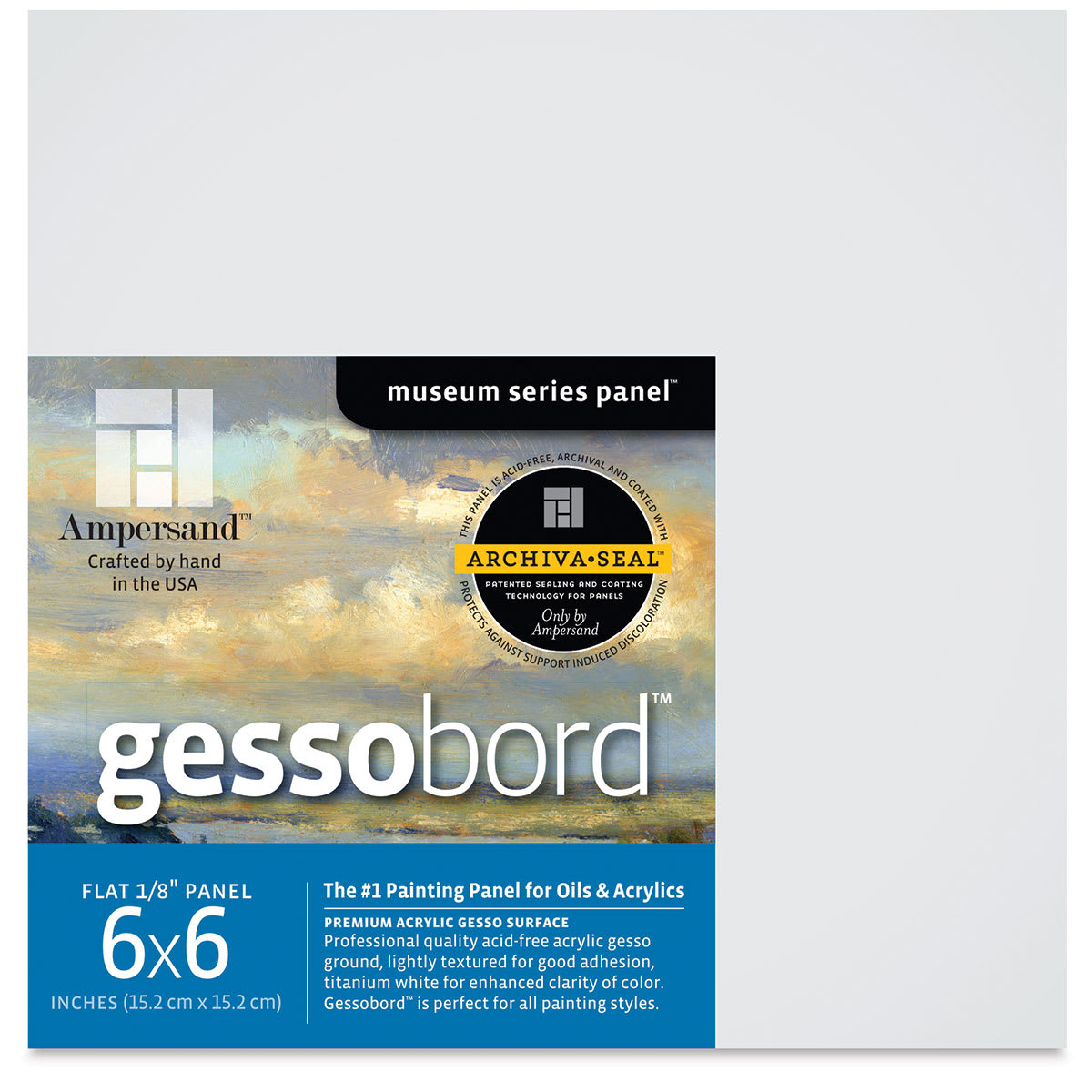 Ampersand Gessobord - 6" x 6", 1/8" Flat, Pkg of 4 (front of packaged boards)