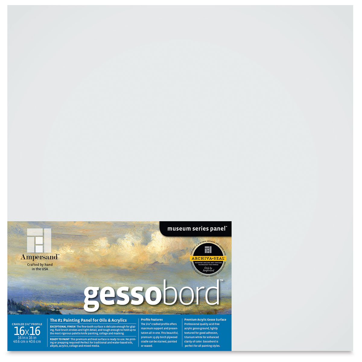 Ampersand Gessobord - 16'' x 16'', 1-1/2'' Cradled