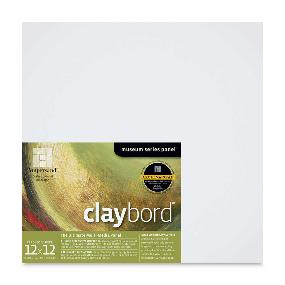 Ampersand Claybord - 12'' x 12'', 2'' Deep Cradled
