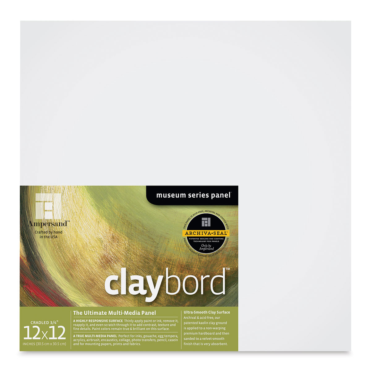 Ampersand Claybord - 12'' x 12'', 3/4'' Cradled