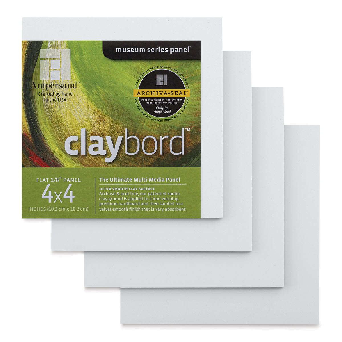 Ampersand Claybord - 4" x 4", 1/8" Flat, Pkg of 4
