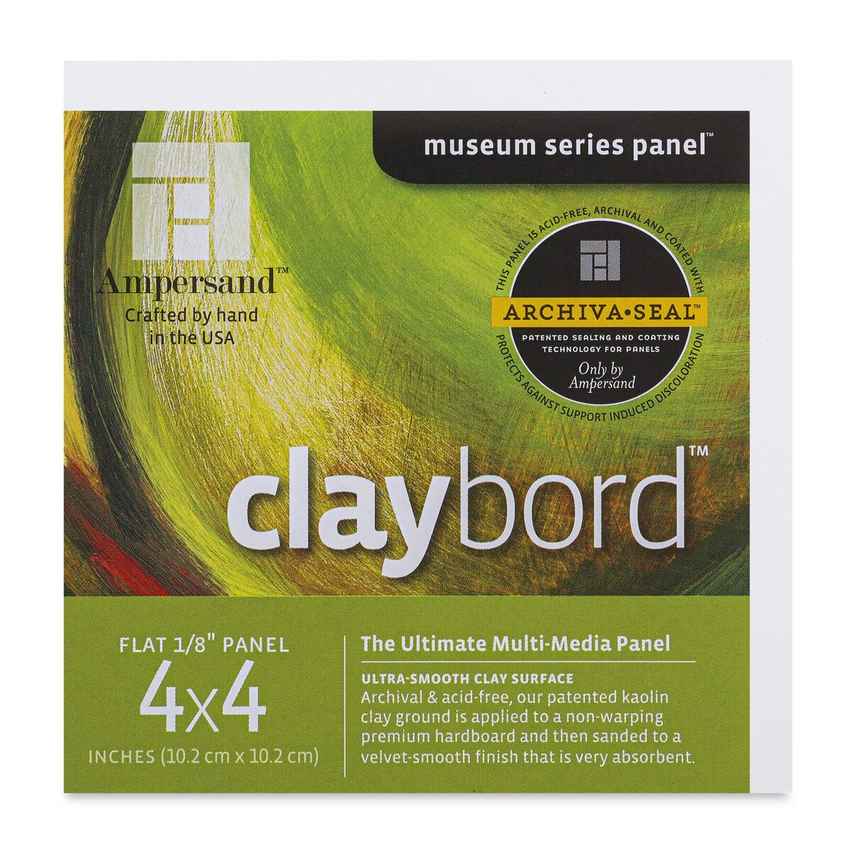 Ampersand Claybord - 4" x 4", 1/8" Flat, Pkg of 4 (front of package)