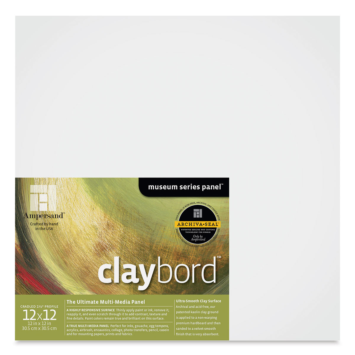 Ampersand Claybord - 12'' x 12'', 1-1/2'' Cradled