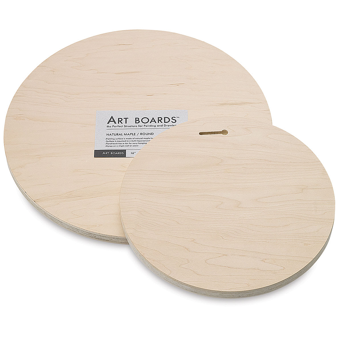 Art Boards Round Natural Maple Panels showing thickness and back keyhole