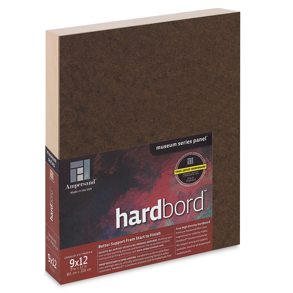 Ampersand Hardbord Panel - 9" x 12", 1-1/2" Cradled