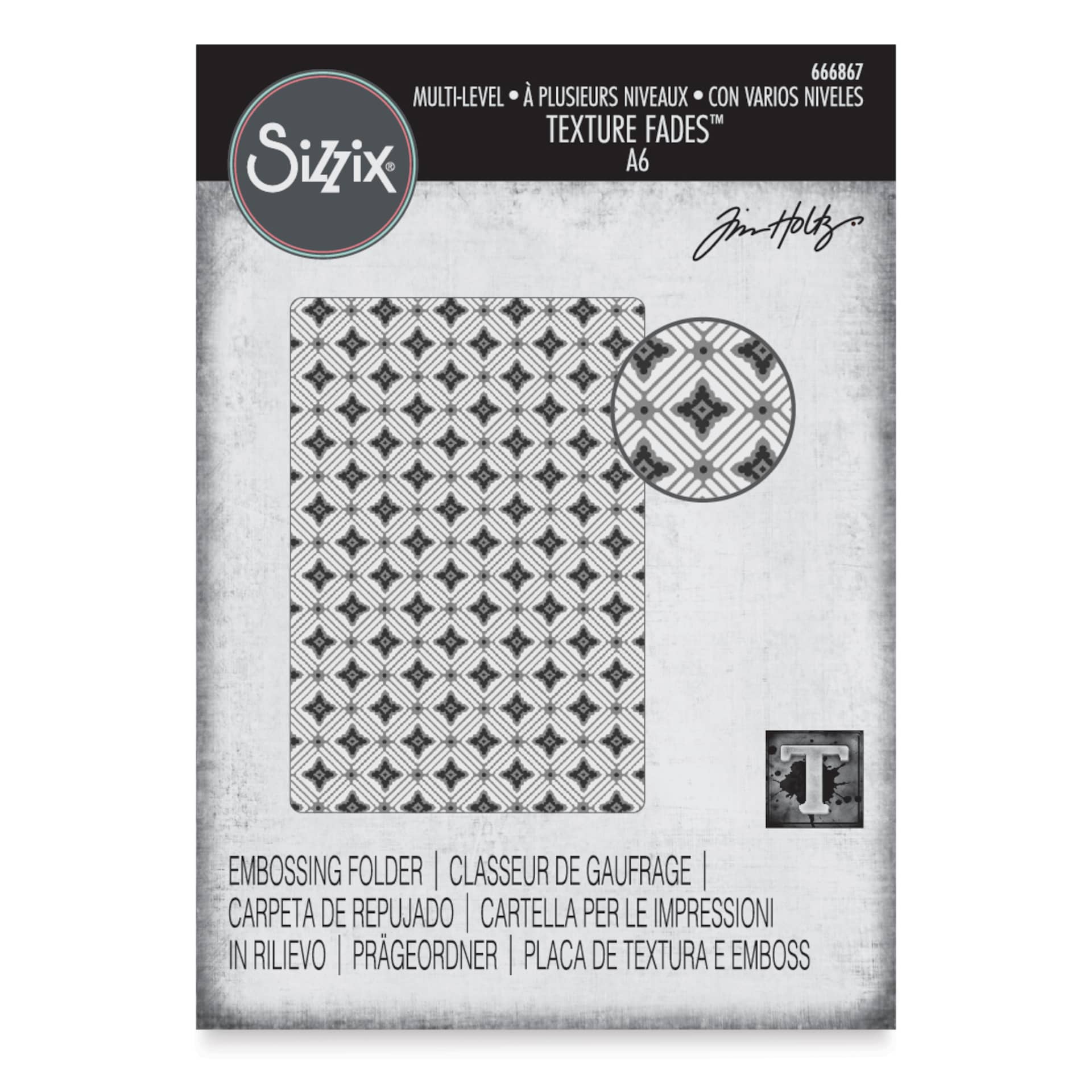 Sizzix Multi Level Textured Impressions Embossing Folder - Vault Diamonds, 4-1/2" x 6-1/2" front of packaging