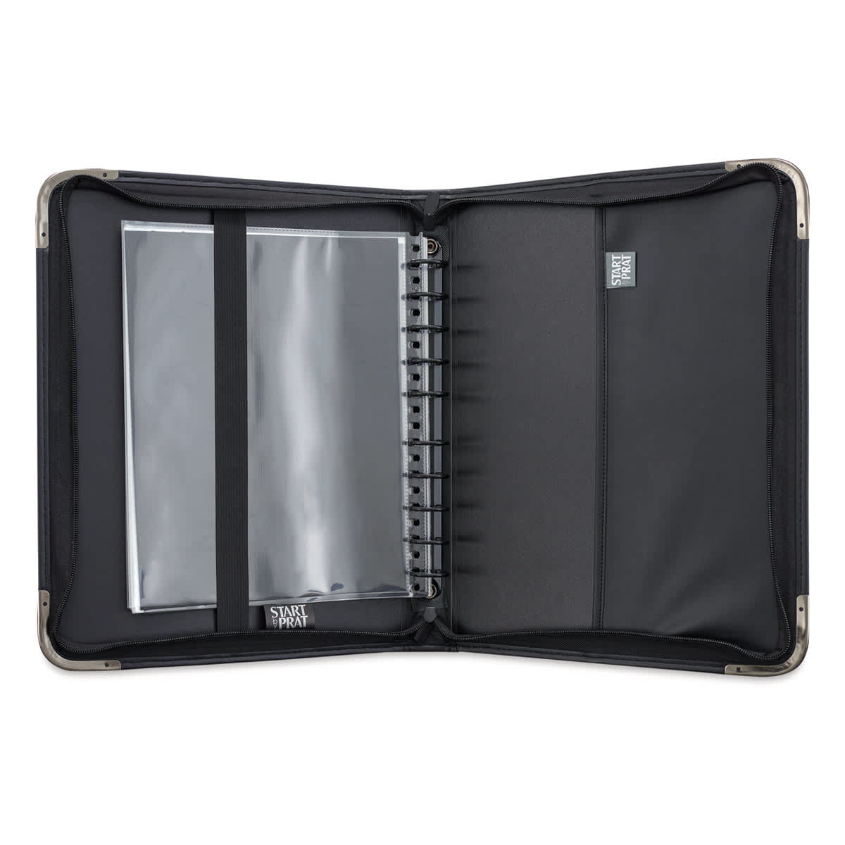 Prat Start 2 Presentation Case - 11'' x 8-1/2'' (case open, showing multi-rings and sleeves)