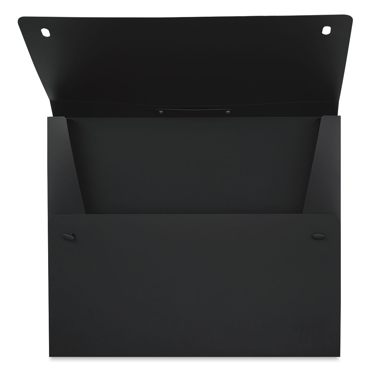 Prat Start 0 Essential Portfolio - Front view of Black Portfolio with top flap raised
