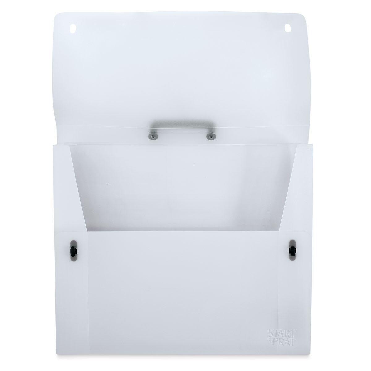 Prat Start 0 Essential Portfolio - Front view of White Portfolio with top flap raised Prat Start 0 Essential Portfolio - Front view of White Portfolio with top flap raised