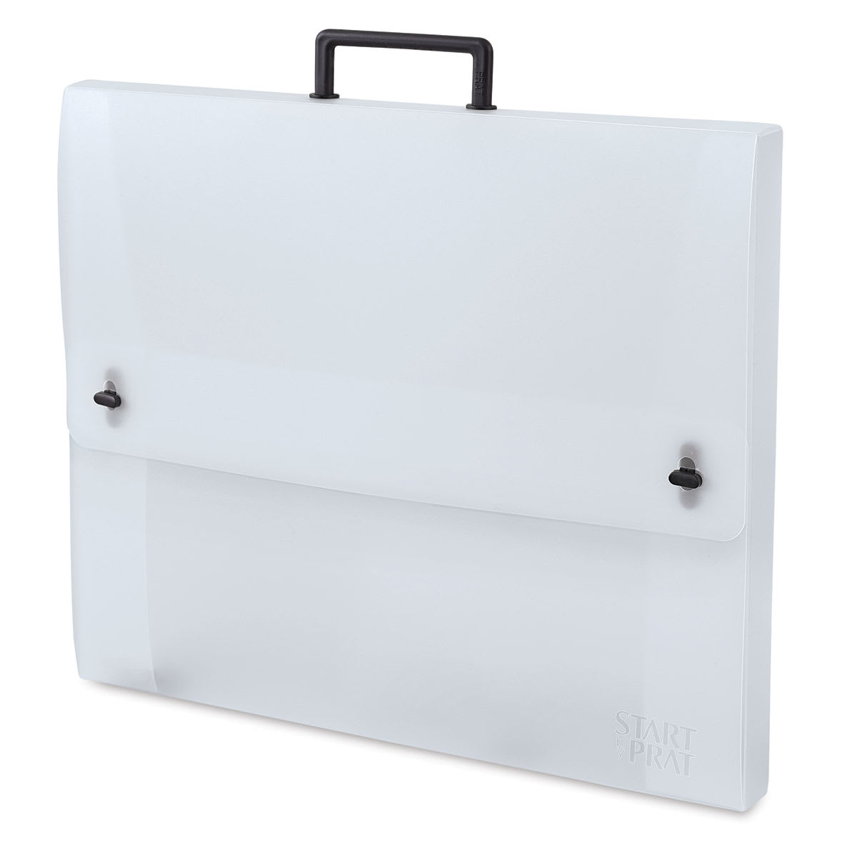 Prat Start 0 Essential Portfolio - Angled view of White Portfolio showing Swivel Stud Closures
