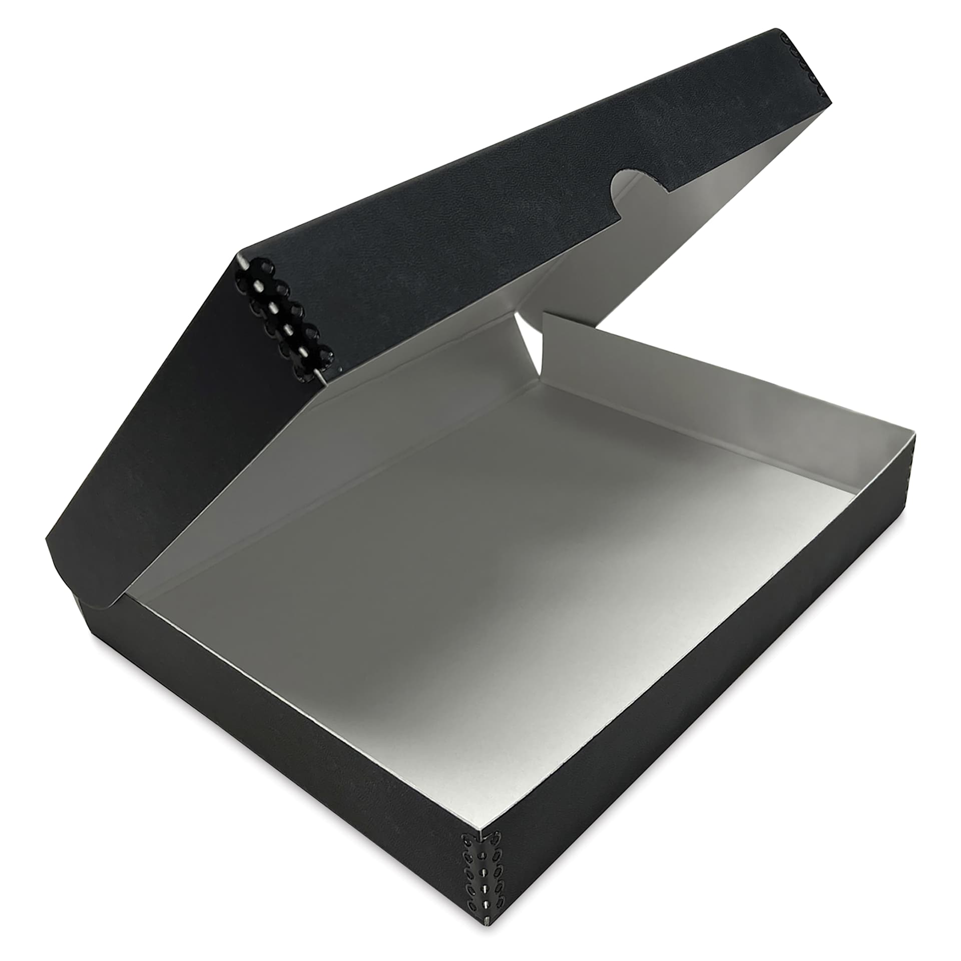 Lineco Folio Archival Storage Box - Black, Faux Leather, 9" x 12", open Lineco Folio Archival Storage Box - Black, Faux Leather, 9" x 12", open