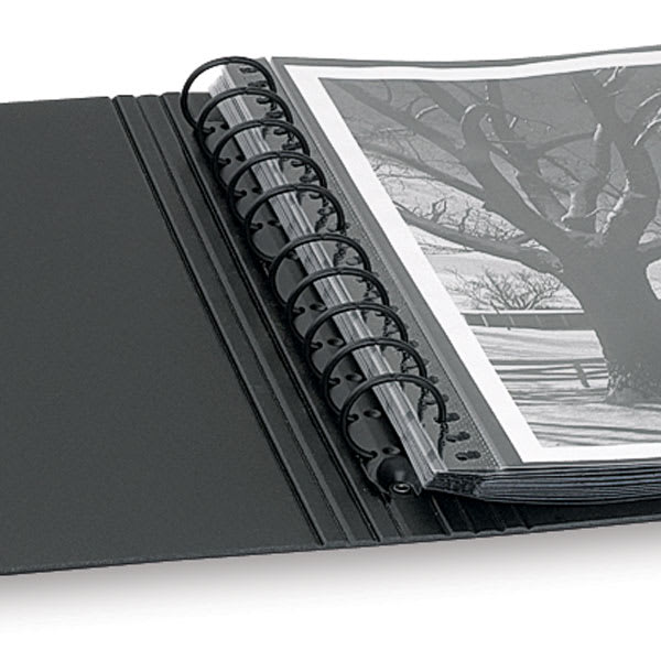 Itoya Art Profolio Multi-Ring Refillable Binder - Shown open featuring large rings and pocket sheets