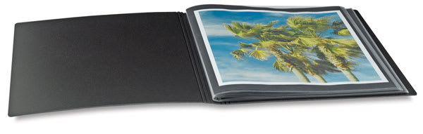 Itoya Art Profolio Advantage Presentation Books - Side view of open spread showing artwork Itoya Art Profolio Advantage Presentation Books - Side view of open spread showing artwork