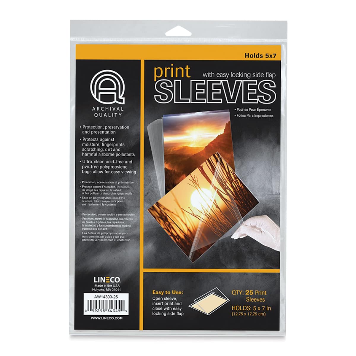 Lineco Digital Print Sleeve Pack - 5" x 7", Clear, Pkg of 25