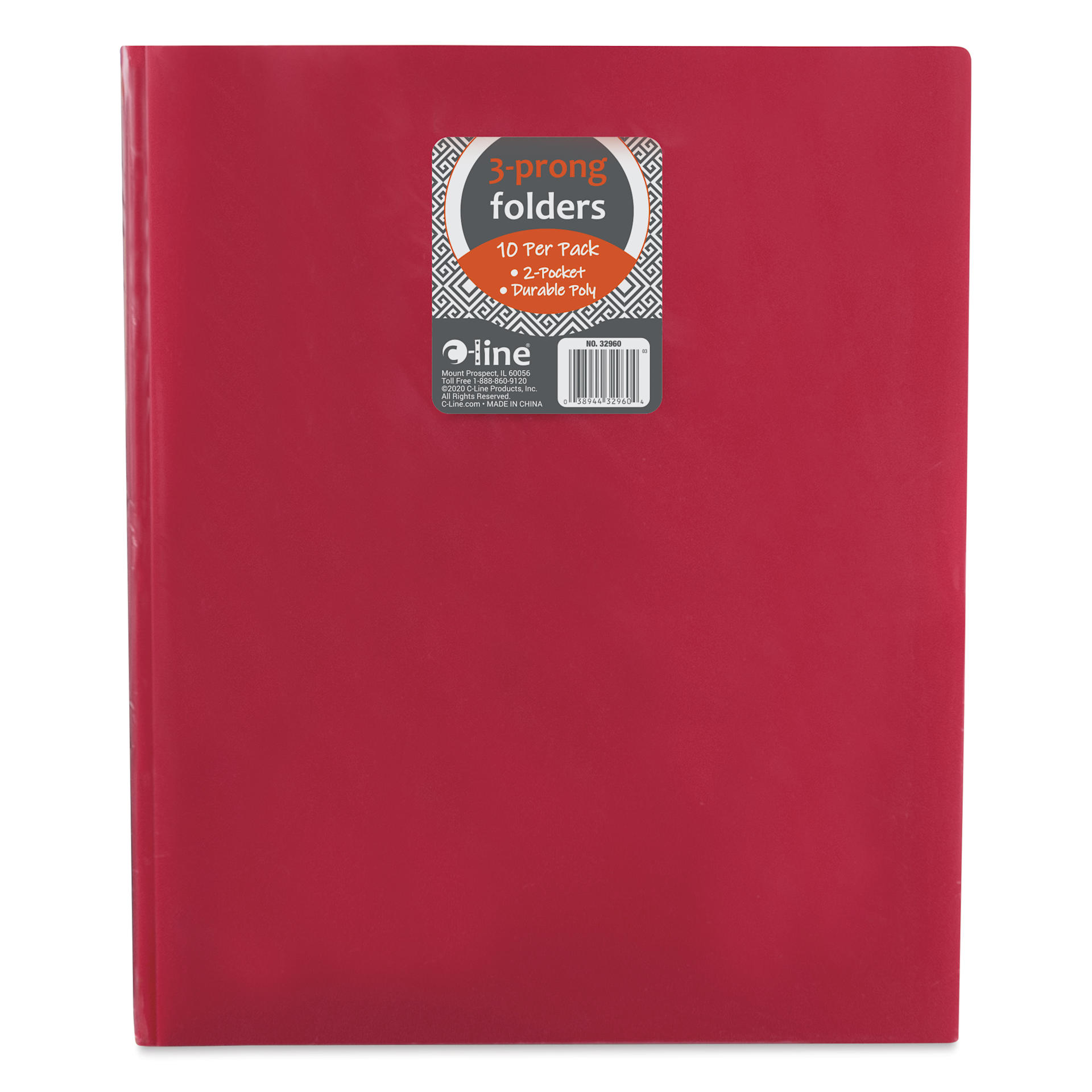 C Line Two-Pocket Folder with Prongs - Red, 8-1/2" x 11"