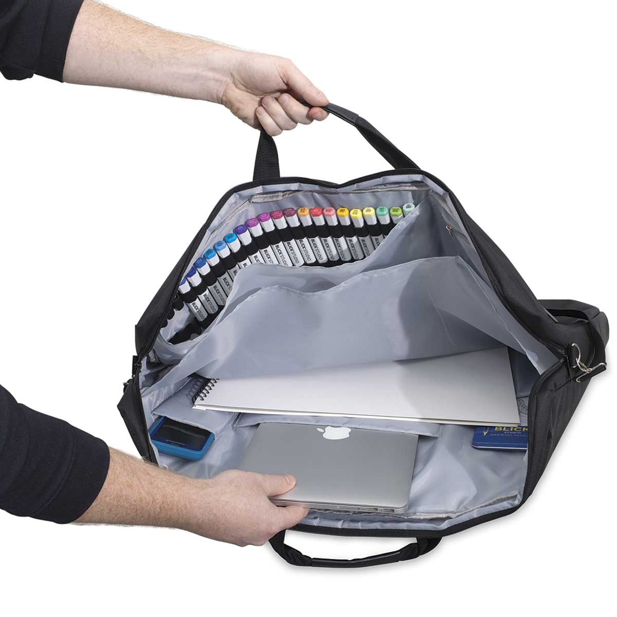 Prat Digital and Art Portfolio - Artist holding large portfolio open Prat Digital and Art Portfolio - Artist holding large portfolio open