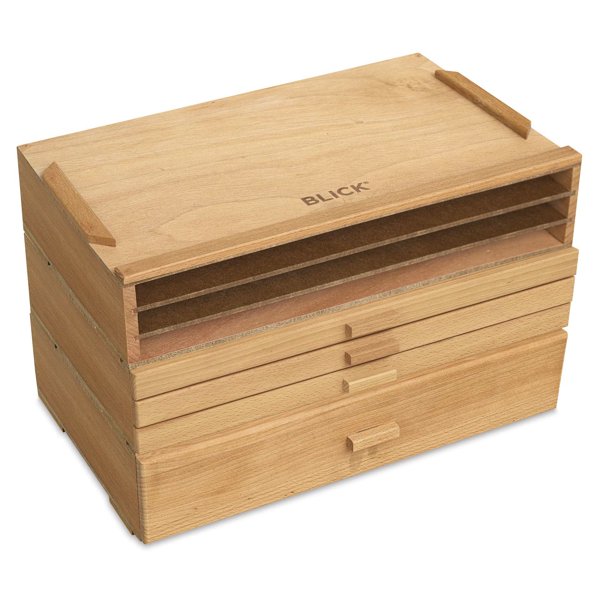 Blick Wooden Box Storage System, three separate boxes stacked