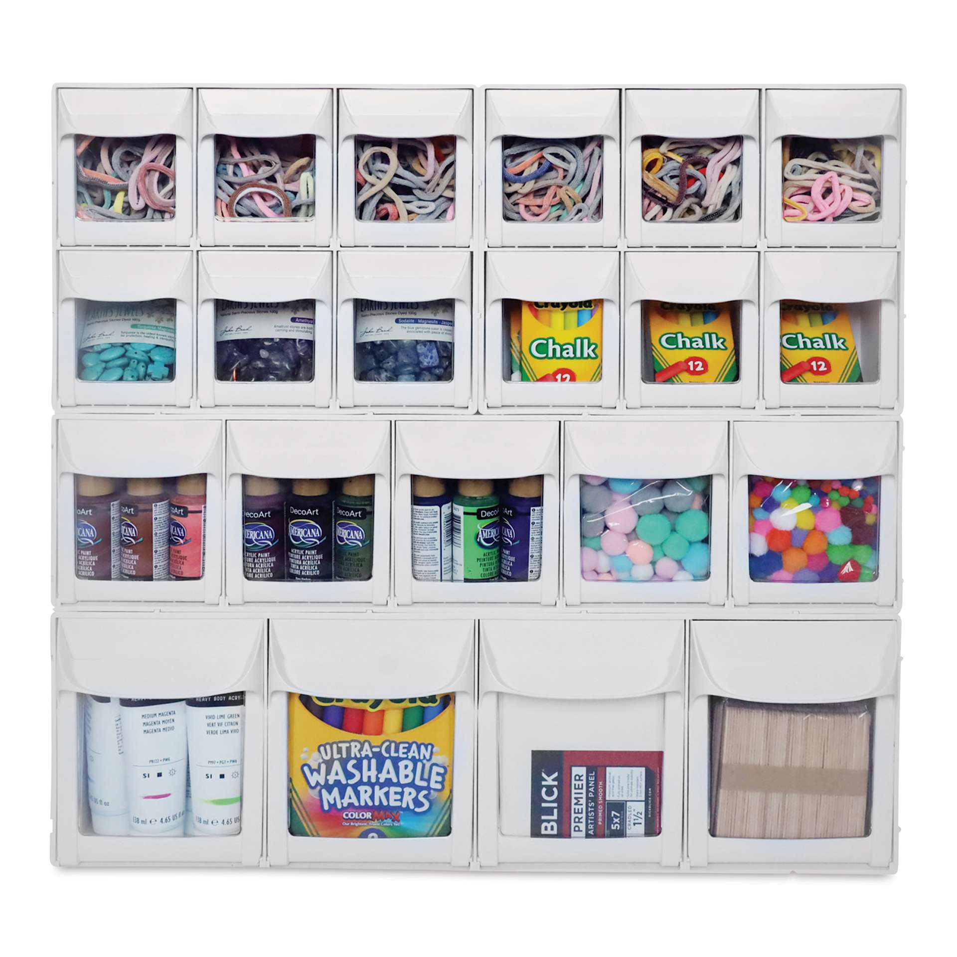 Diamond Storage Solutions Tip Out Bins, filled with assorted supplies (supplies sold separately)