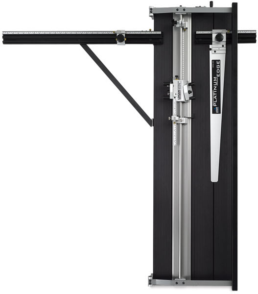 Logan 850 Platinum Edge Mat Cutter - Top view showing extended squaring arm and cutting head
