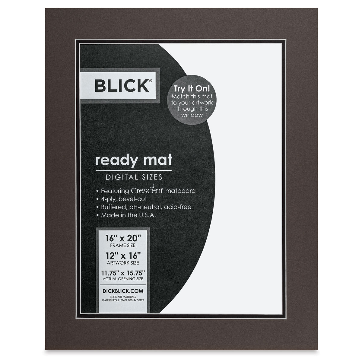 Blick Double Mat - Cinder over Smooth Black, 16" x 20" (11-3/4" x 15-3/4" opening), in packaging