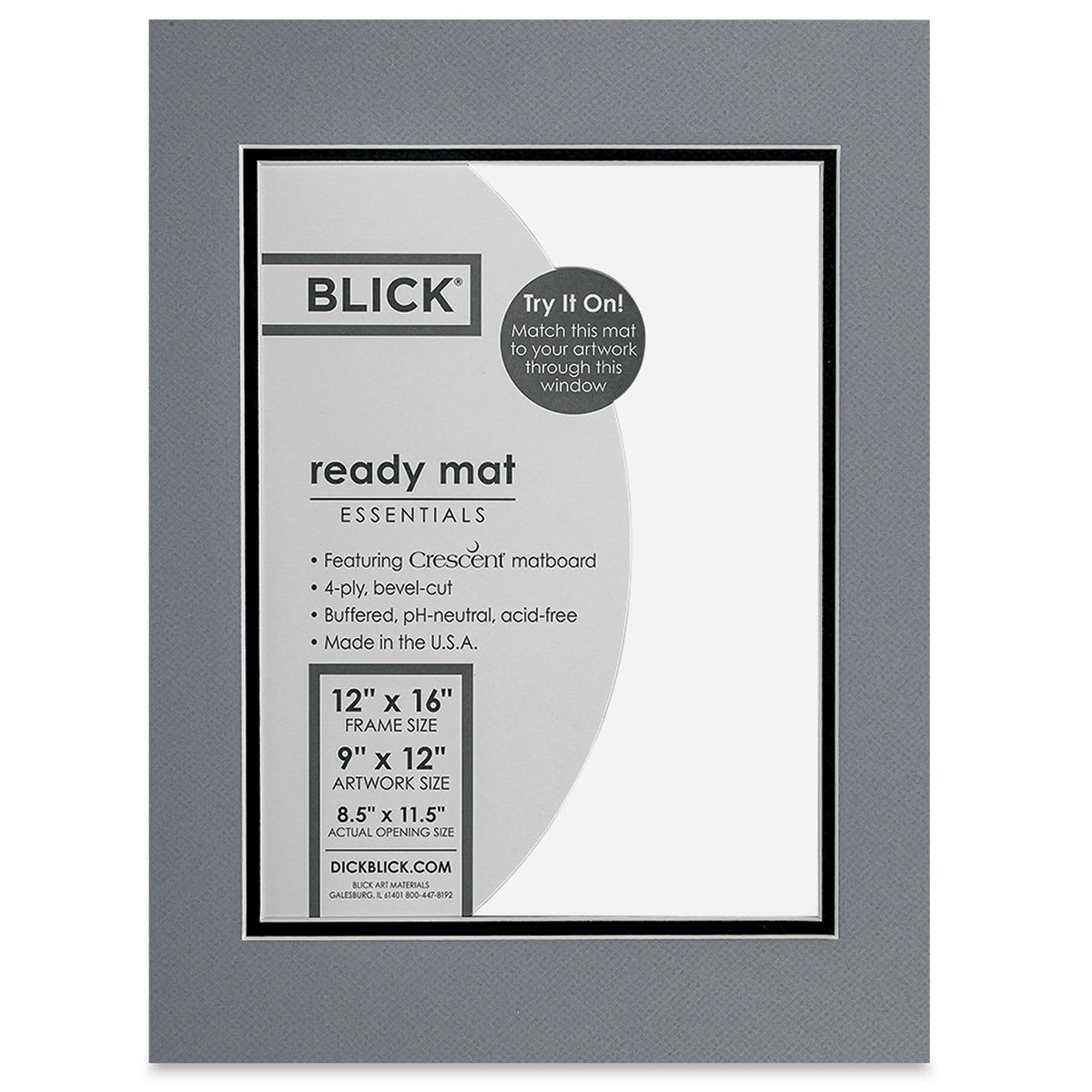 Blick Double Mat - Bar Harbor Gray / Raven Black, 12" x 16" (8-1/2" x 11-1/2" Opening) in packaging