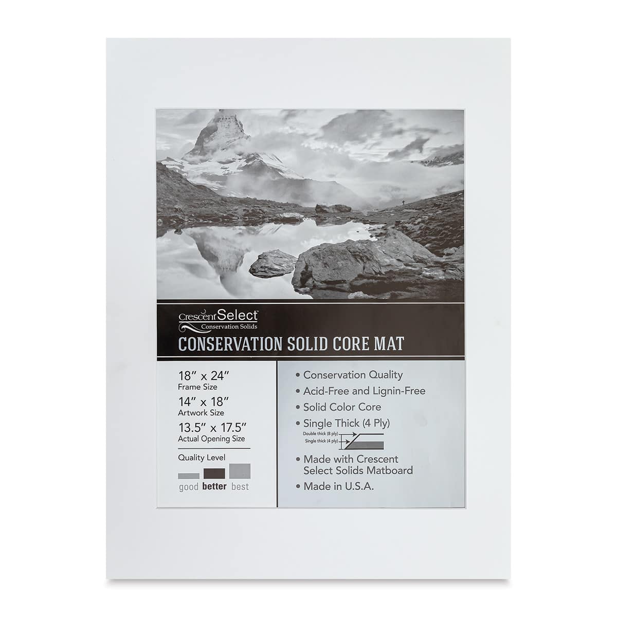 Crescent Select Conservation Solids Pre-Cut Mat - Vivid White, 4 ply, 18" x 24"