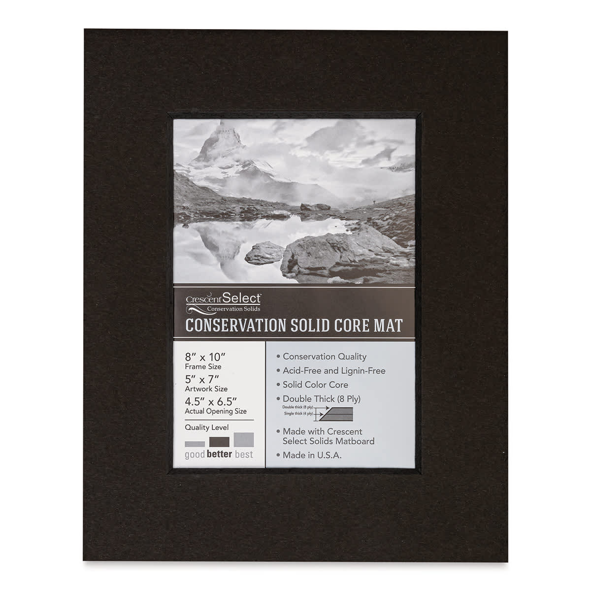 Crescent Select Conservation Solids Pre-Cut Mat - Deep Black, 8 ply, 8" x 10"