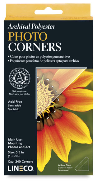 Archival Mounting Corners - Front view of package of 240 Photo Corners Archival Mounting Corners - Front view of package of 240 Photo Corners