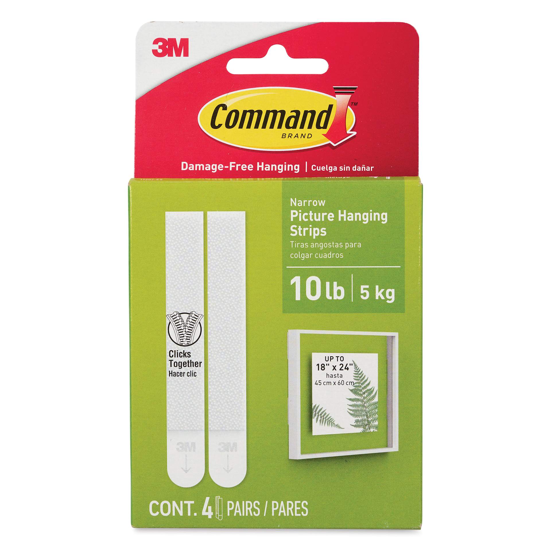Command Picture Hanging Strips - Narrow, Pkg of 4 Pairs, front of the packaging