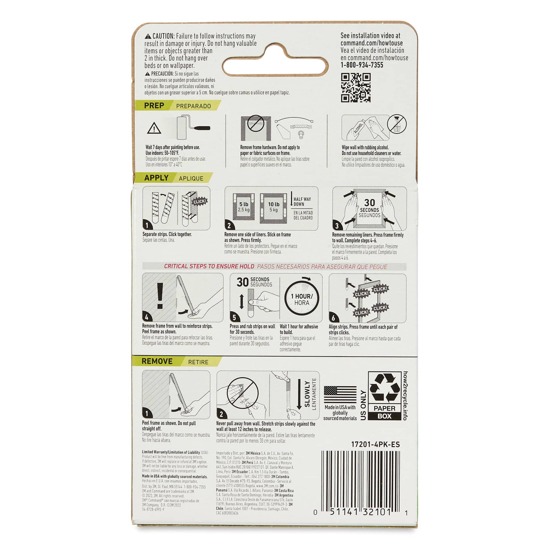 Command Picture Hanging Strips - Medium, Pkg of 4 Pairs, back of the packaging