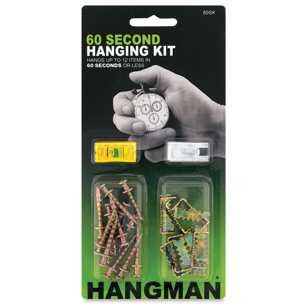 Hangman 60 Second Hanging Kits - Front of blister package of 26 pc Kit
