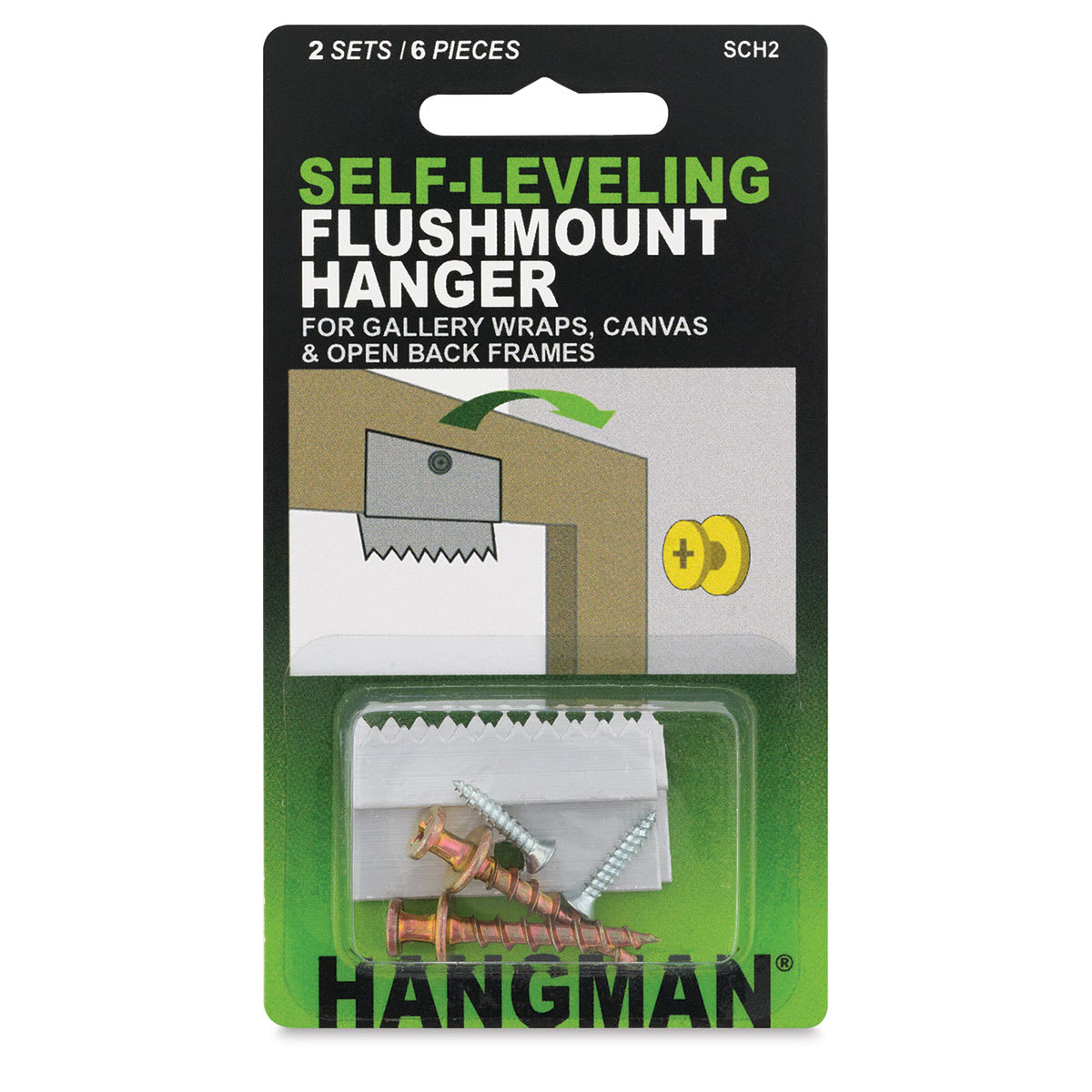 Hangman Self-Leveling Flushmount Hanger Kit - Front of package of 2
