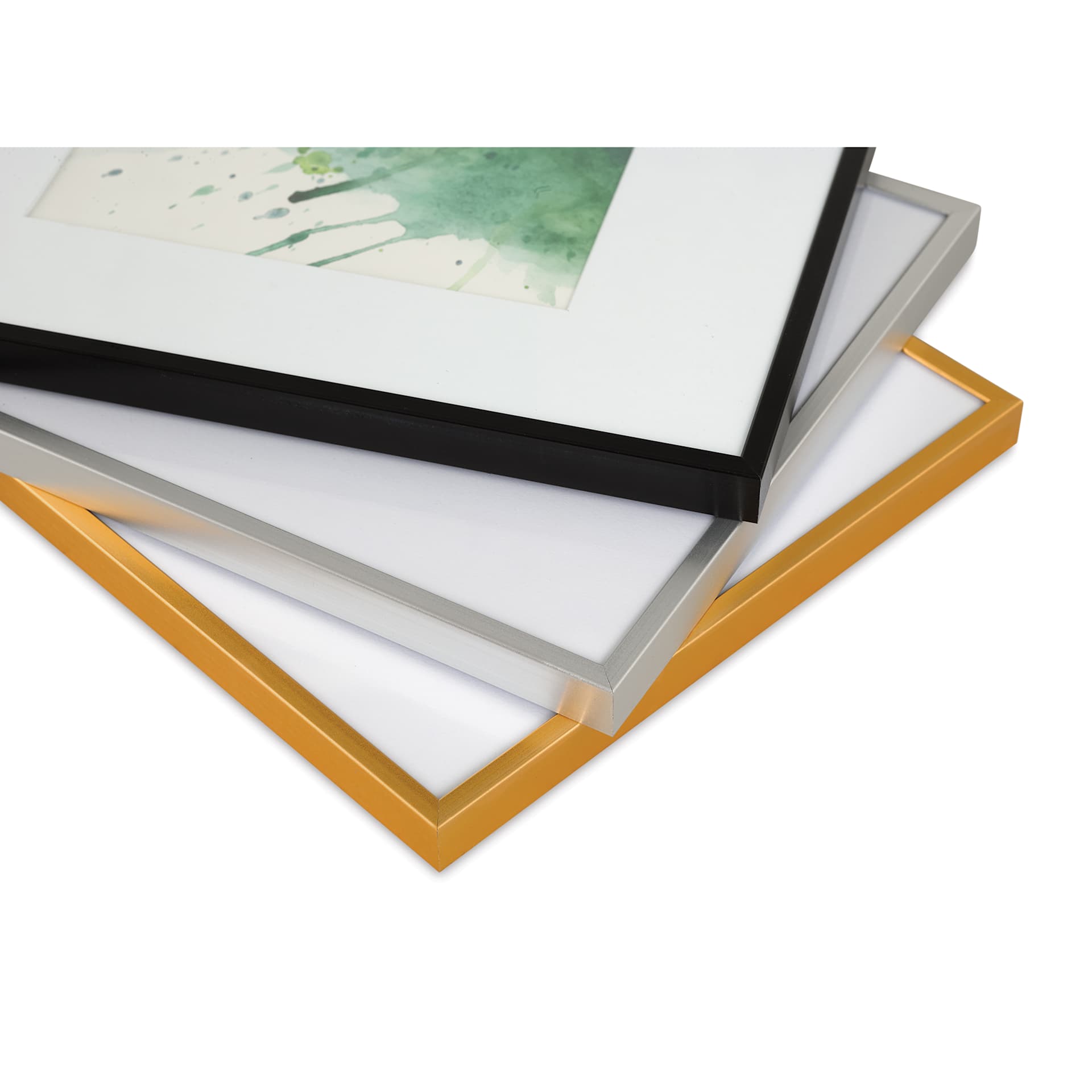 Blick Chelsea Metal Gallery Frames with White Mat, corners of different finishes Blick Chelsea Metal Gallery Frames with White Mat, corners of different finishes