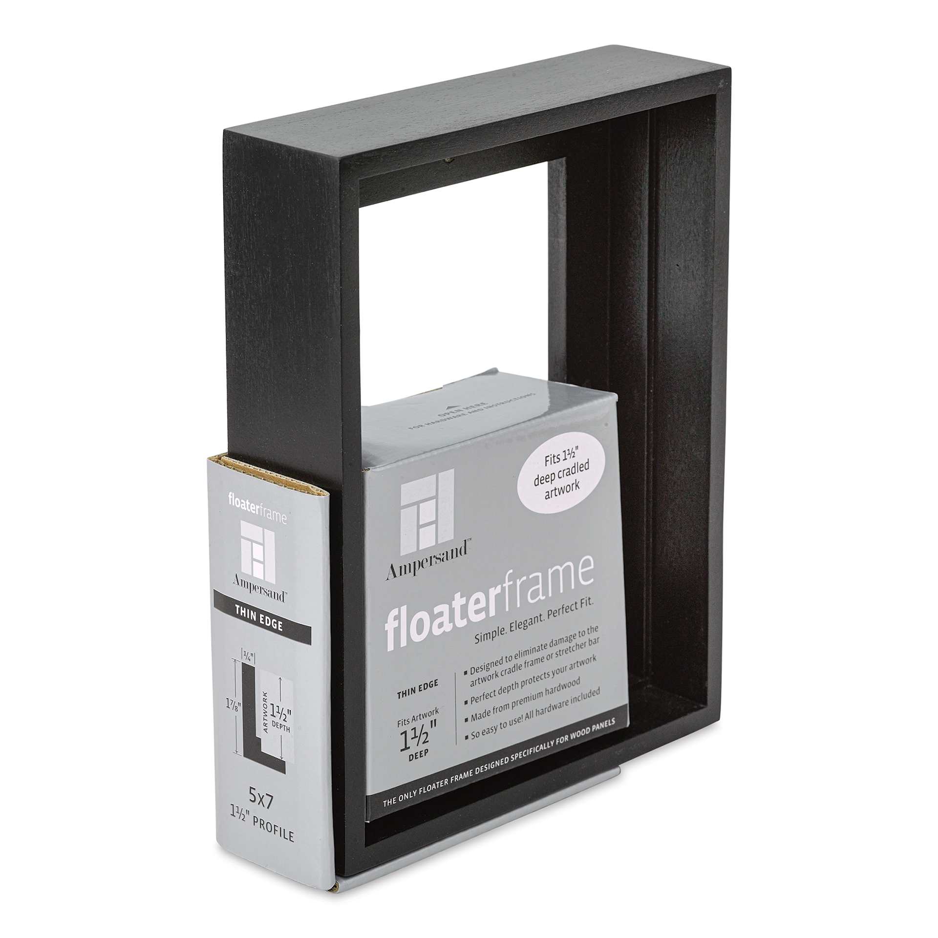Ampersand Floaterframe - Thin, Black, 5" x 7", 1-1/2", at an angle