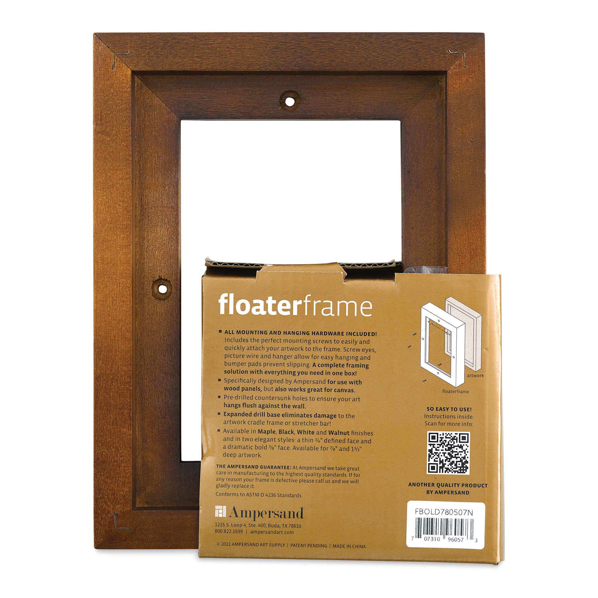 Ampersand Floaterframe - Bold, Walnut, 5" x 7", 7/8", back of frame