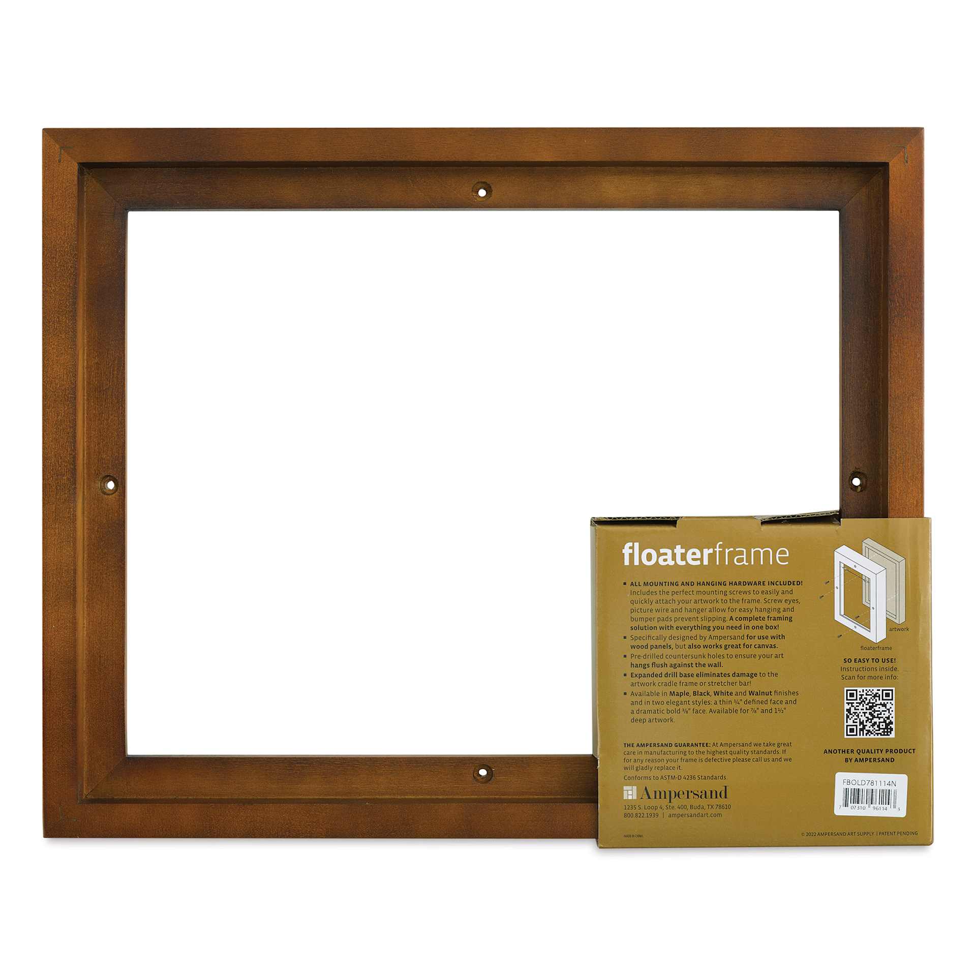 Ampersand Floaterframe - Bold, Walnut, 11" x 14", 7/8", back of packaging
