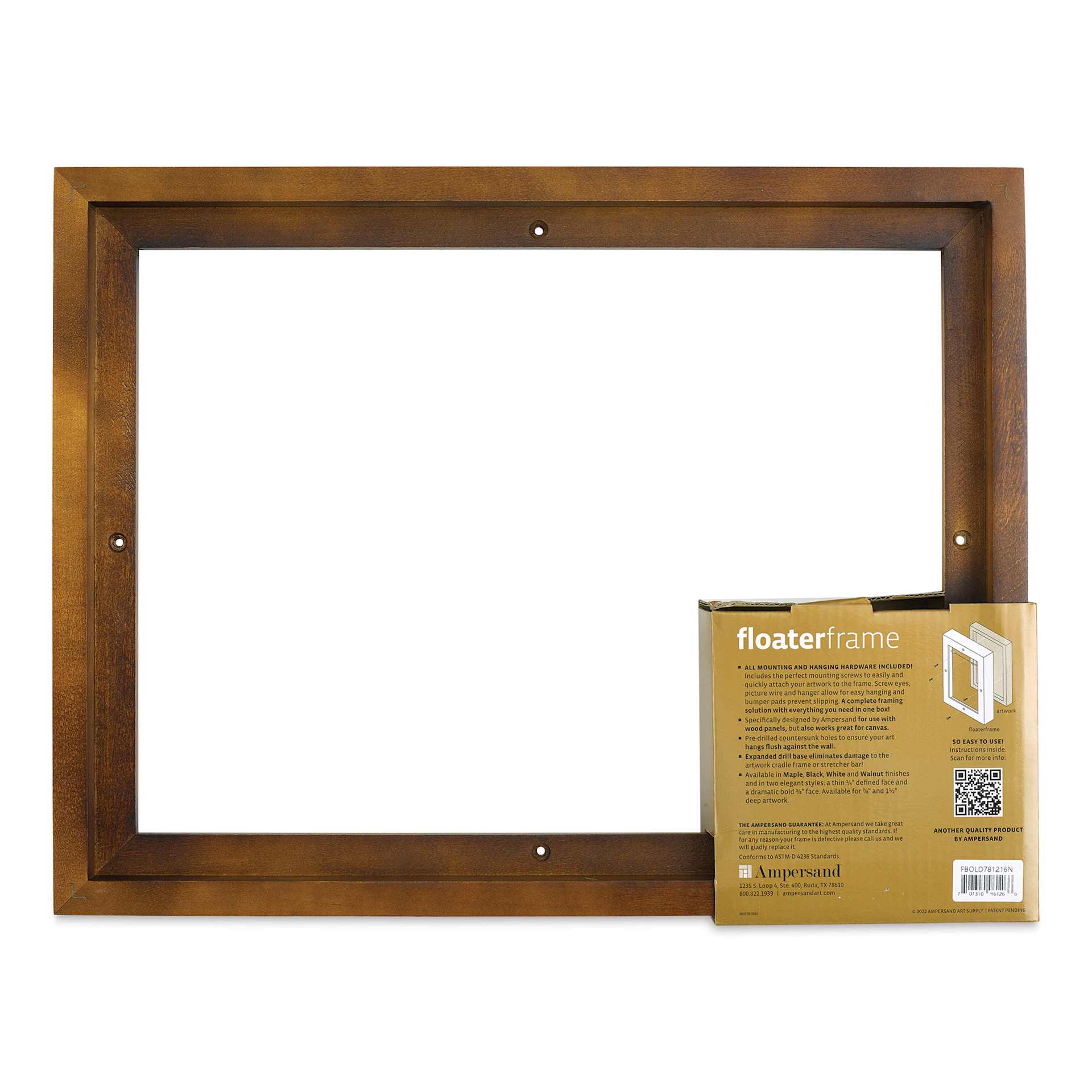 Ampersand Floaterframe - Bold, Walnut, 12" x 16", 7/8". back of packaging