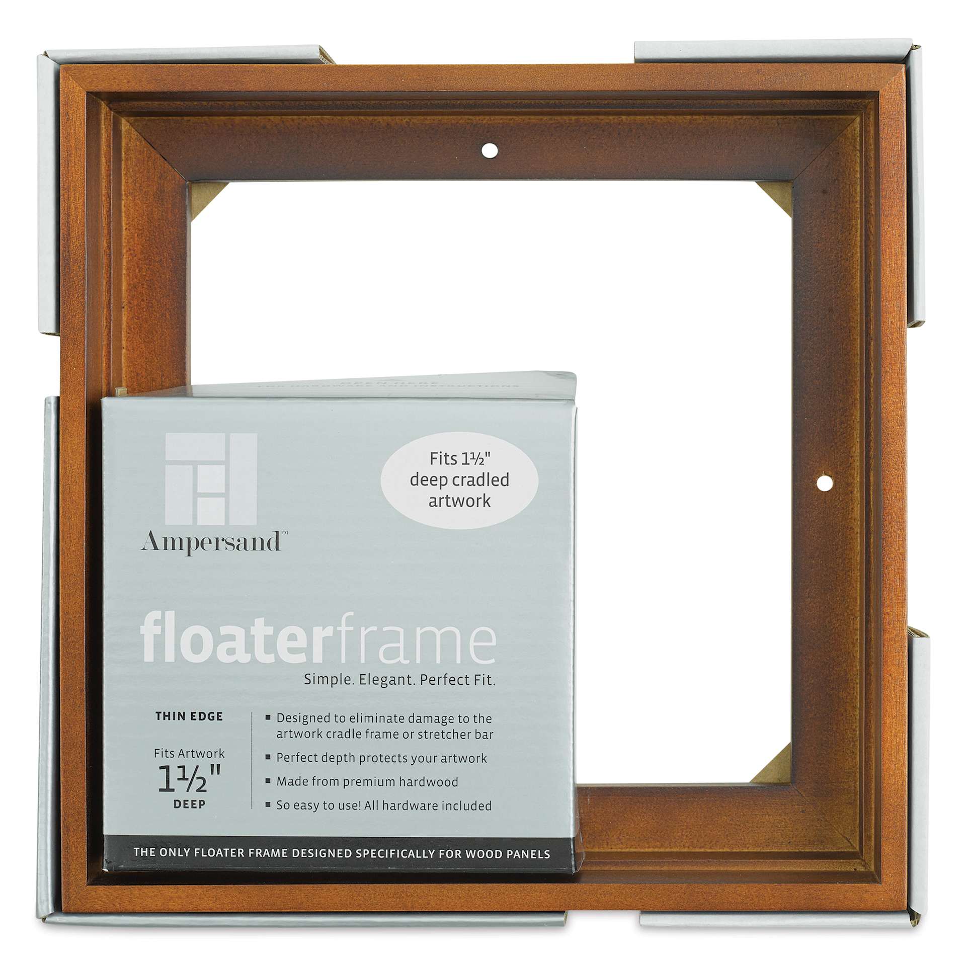 Ampersand Floaterframe - Thin, Walnut, 8" x 8", 1-1/2", front of packaging